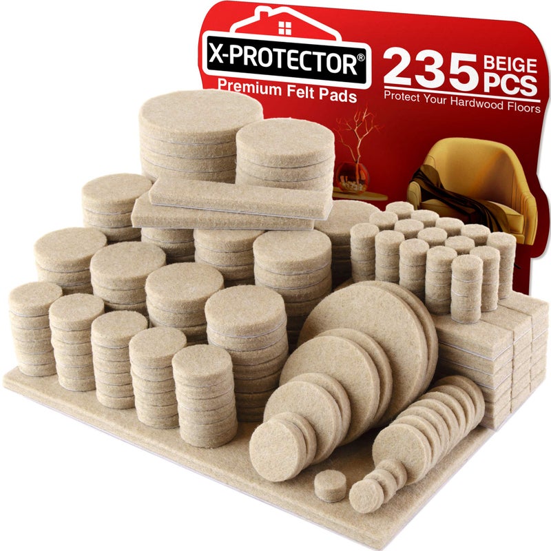 X-Protector Felt Furniture Pads X-PROTECTOR 235 PCS Premium Furniture Pads - Felt Pads Furniture Feet Best Wood Floor Protectors - Protect Your Hardwood & Laminate Flooring! - Image 1